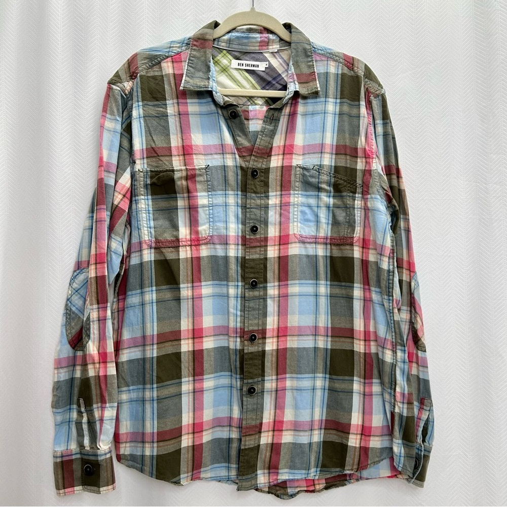 Ben Sherman button up long sleeve shirt blue and green plaid